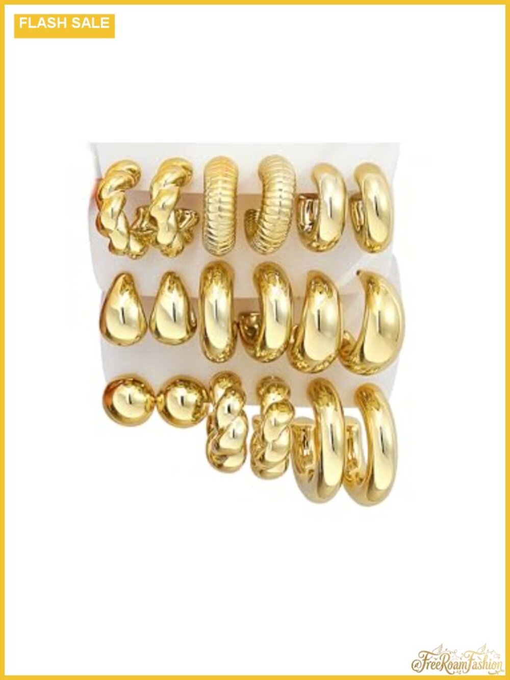 12 Pairs Gold Plated Hoop & Stud Earrings Set Hypoallergenic Lightweight Trendy